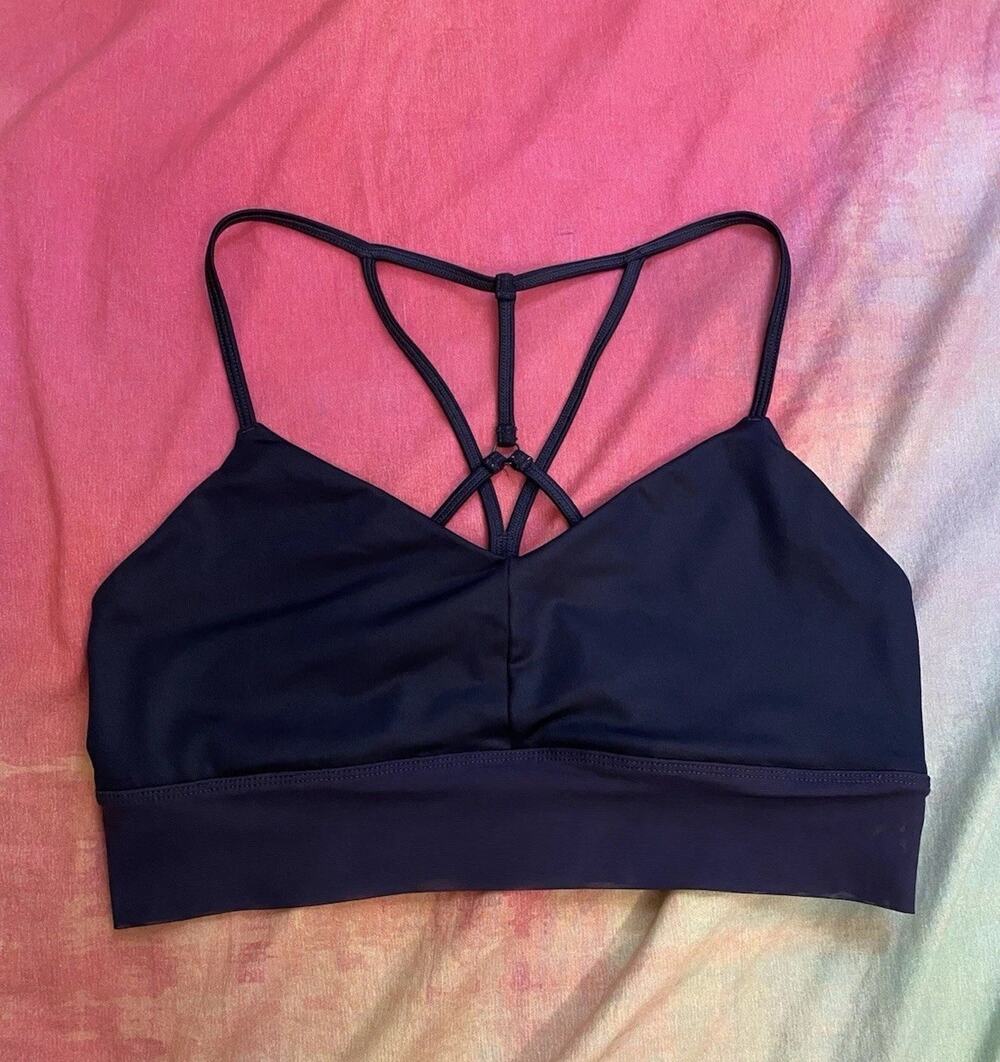 Alo Yoga Strappy Lavish Sports Bra in Navy Blue Size Medium Running Sporty